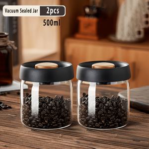 투명 유리 압착식 진공 용기 2개 세트, 다양한 사이즈 옵션: 17Oz/30Oz/40Oz/60Oz, 고품질 방습 붕규산 유리 병 진공 병, 커피 원두, 대량 차, 견과류, 스낵, 곡물, 향신료 보관에 적합