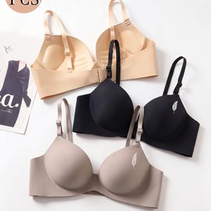 3pcs 세트 언더와이어 프리 브라, 여름 여성용 무선 심리스 티셔츠 브라, 작은 가슴 푸쉬업 두꺼운 스타일, 탈착식 조절 스트랩, 팔머 컵 브라, 풀 커버리지 편안한 착용감, 부드럽고 매끄러운 단색 데일리 브라