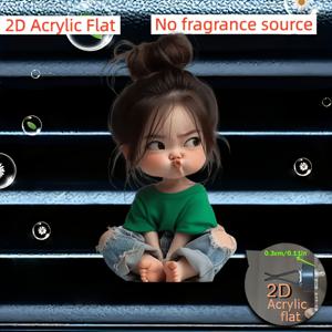 2D 평면, 귀여운 俘嘴소녀 자동차용 에어벤트 클립 - 무취 이중 레이어 스펀지 아로마테라피 패드, 리필 가능한 향기 시스템 포함, 접착식/대시보드 장착형 벤트 클립 - 액세서리 (무취, 향기 패드), 2D 평면