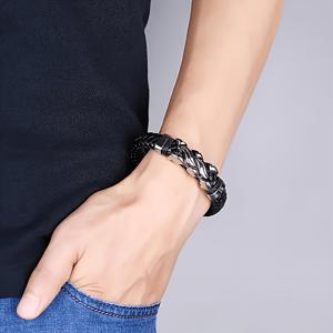 레트로 클래식 디자인 남성용 뱅글 팔찌, 인조 가죽, 캐주얼하고 패셔너블한 커프 손목 액세서리, 남성 데일리룩에 적합