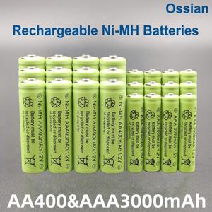 Ossian 24개입(AA400 12개 + AAA 3000개 12개), 고용량 1.2V AA AAA 충전지 400mAh 3000mAh, 전동 칫솔, 미니 선풍기, 무선 마우스, LED 조명 장난감, MP3 카메라 플래시, 면도기, CD 플레이어, 무선 마우스 키보드용 장시간 지속력 전원
