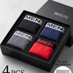 4개 랜덤 남성용 플랫 코너 속옷, 편안하고 부드러운 가벼운 원단으로 하루 종일 편안함과 휴식 보장, 내구성이 뛰어난 고품질 착용감, 모든 계절에 매칭 가능, 남성용 속옷 (가정 및 일상복)