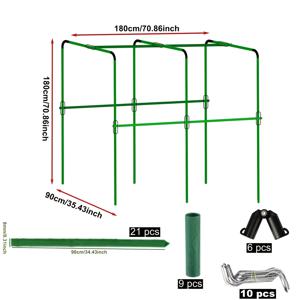 180X180X90Cm cucumber 트렐리스 (고정식 베드용) 1세트, 총 46개 (8mm 두께 90cm 길이의 막대 21개, 연결 파이프 9개, B자형 커넥터 6개, 와이어 버클 10개) - 야외 클라이밍 식물용 U자형 정원 트렐리스