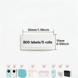서멀 라벨 용지 5롤, 15x30mm 흰색 자체 접착식, 라벨 800개, 찢어짐 방지, Phomemo D30/L1/Q2/P15/P12/D30S/D32/D35 호환, 보관, 파일 및 주소 라벨링용으로 이상적