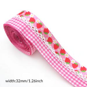 수박 딸기 체리 패턴이 장식된 과일 시리즈 리본 5야드, 폭 32mm/1.26인치, 흰색 중앙 후크 엣지가 달린 이중 리본, 주얼리 진열 및 선물 포장, 리본 보우 제작, 크리스마스&할로윈 휴일 장식, 학교용으로 이상적