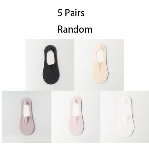 랜덤 5켤레 혼합 색상 여성용 아이스 비침 속옷, 초박형 통기성 메쉬 라이너 양말, 실리콘 미끄럼 방지 디자인, 로퍼 및 하이힐에 적합