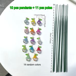 [3D] 정원 장식 말뚝 21개, 14가지 랜덤 색상, 인조 백합, , 나팔꽃 모양, 정원 장식, 미니 화분 식물 장식, 정원 장식 액세서리, 야외 조각품 세트, 봄 여름용 요정 정원 장식품, 로맨틱하고 우아한 꽃 모양, 레진 정원 말뚝, 마당 잔디밭 분재 장식 공예품, 정원 축제 및 부활절 테마 장식에 적합. 꽃 펜던트 10개와 지지대 11개 포함