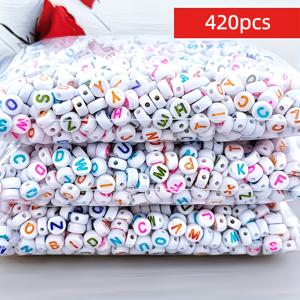 420개 4x7mm 아크릴 알파벳 구슬 - 주얼리 제작용, 멀티컬러 원형 및 평면 레터 비즈 - 문자 포함, 팔찌, 휴대폰 고리용 공예 용품, 크리스마스, 할로윈, 밸런타인데이 휴일 선물