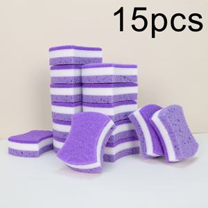 15개입 보라색 톤 양면 대형 두꺼운 다용도 청소 스펀지, 수세미 패드, 행주, 스토브, 싱크대, 식기, 냄비, 욕실 타일, 유리, 가구, 바닥 청소 도구, 뛰어난 흡수력