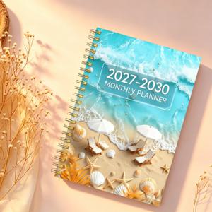 2027-2030년 달력/월간 플래너 - 2027년 1월 ~ 2030년 12월, 4년 플래너, 블루 오션 레저 테마 커버 디자인 다이어리, 연간 달력 플래너, 월별 라벨, 48개월 달력