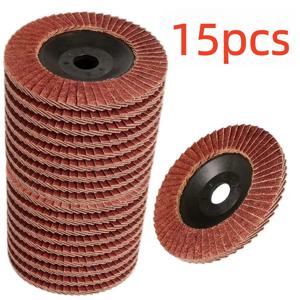 고강도 100mm(4인치) 사포 연마 휠 15개 세트, 60방. 금속 녹 제거 및 연마용, 내장형 섬유 강화 코어 포함. 앵글 그라인더, 연삭 및 연마 디스크, 목재 표면 마감에 적합