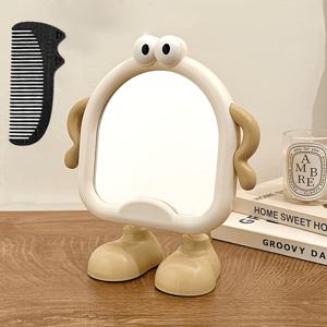 2개 세트 (3D 메이크업 거울 및 휴대용 빗), 데스크탑 뷰티 거울, 가정 침실 고화질 화장대 거울, 학생 기숙사 휴대용 소형 거울, 여학생용 귀여운 스타일링 메이크업 거울, 선명한 이미지의 고화질 거울