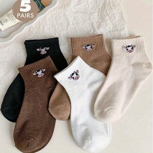매일 사용하기 좋은 재미있는 만화 패턴 발목 양말 5켤레, 편안하고 통기성 좋은 여성용 짧은 양말 및 스타킹