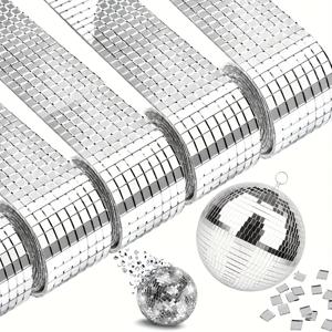 3000개 디스코볼 미러 글라스 자체 접착 스티커 공예 키트, 4x4mm 정사각형 미러 타일, DIY 파티 장식용, 롤당 600개, 총 5롤