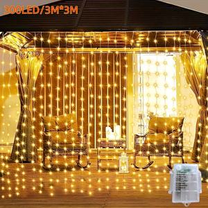 300 LED 야외 폭포 조명, X 커튼 스트링 라이트, 8가지 모드, 버튼 제어, 야외 안뜰, 정원, 결혼식 및 크리스마스 분위기 실내 배경 장식에 적합