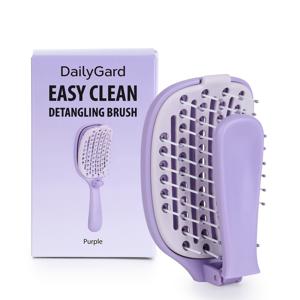1개 DailyGard 접이식 자동 세척 헤어 브러쉬 | 한 번 당기면 간편한 머리카락 제거, 당김 없이 부드러운 엉킴 방지, 휴대용 접이식 디자인, 스티레이트 & 컬리 헤어용 습식/건식 사용, ABS 플라스틱 손잡이, 나일론 브러쉬 모