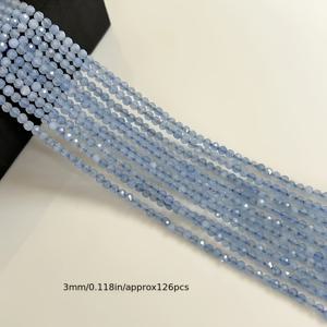 아쿠아마린 컷 루즈 비즈 - 3-4mm 원형 스페이서 보석 구슬, 15인치 DIY 주얼리 체인용, 팔찌, 목걸이, 귀걸이 액세서리에 적합