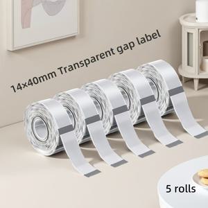 투명 라벨 스티커 5롤, 총 800개, 12X40mm. 자체 접착식 감열지, 내마모성 접착제. D30/P12/P15/P50 프린터와 호환. 학용품, 가정 정리, 이름표, 사무실/주방 사용에 적합