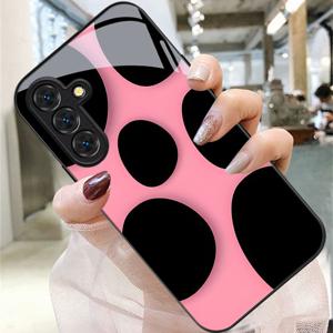 핑크 배경 블랙 폴카 도트 패턴 휴대폰 케이스, 삼성 갤럭시 S9+/S10/S20+/S20 울트라/S21 5G/S21+/S22/S23 플러스/S24 플러스/S25/S26 엣지/노트 9/노트 10/노트 10+/노트 20/노트 20 울트라 호환, 낙하 방지 강화 유리 보호 커버, 패셔너블하고 트렌디한 외관, 내구성, 귀여운, 비즈니스, 고품질, 휴대폰 액세서리