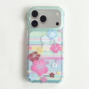 아이폰 17 Pro Max 17 Pro Max 15 13 Pro Max 14용 럭셔리 히비스커스 꽃 플로럴 화려한 소프트 스몰 프레쉬 글리터 커버 쉘 폰 케이스
