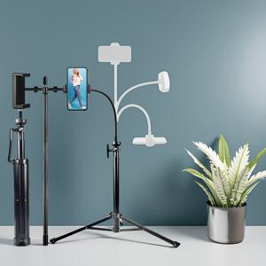 1개 텔레스코픽 삼각대 360도 조절 가능 휴대폰 홀더, 160Cm/62.99Inch 조절 가능 휴대폰 스탠드 (360° 구즈넥 디자인), 콘텐츠 크리에이터, 라이브 스트리밍 및 셀카용 범용 휴대폰 마운트