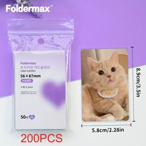200개 세트 한국식 고투명 카드 슬리브, 56x87mm, 3인치 미니 카드용, 무산소 CPP 보호 슬리브, K팝 사진 및 연예인 앨범에 적합, PP 소재, Foldermax 브랜드
