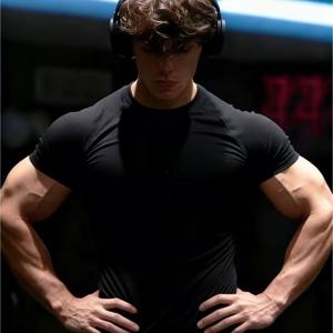 남성용 운동용 피트드 퀵 드라이 티셔츠, 통기성 좋은 원단, 고탄력 압박 반팔, 야외 활동, 사이클링, 러닝 및 스포츠 훈련에 적합, 복잡한 라인 기하학 프린트, 피트니스 훈련 의류