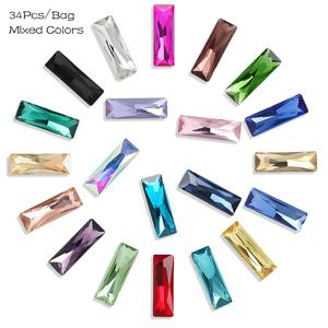 DIY 공예용 K9 스파클링 뾰족한 뒷면과 팁 베이스가 있는 유리 장식석 34개, 5x10mm 직사각형 롱스트립, 네일 아트 및 루즈 보석, 의류, 신발, 가방, 휴대폰 케이스 장식용