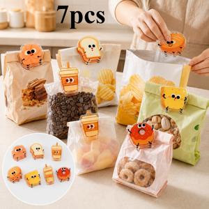 2D 아크릴 스낵백 밀봉 클립 7개, 귀여운 빵과 디저트 디자인, 다용도 아크릴 클립, 식품 포장, 영수증, 메모, 문서, 책 페이지, 사진, 냉장고 알림에 적합, 컴팩트한 보관 보조품, 2D 평면
