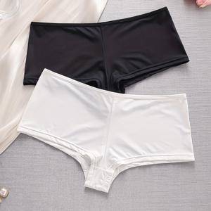 여성용 아이스 파이버 박서 브리프 2pcs 팩 - 미드라이즈 하이 언더웨어, 통기성 좋은 비쉬어 풀 커버리지 팬티, 캐주얼 복장에 적합, 손세탁 가능, 플레인 컬러, 유럽/우아한 스타일
