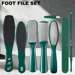 9pcs 딥 그린 스테인리스 스틸 발 담그기 및 페디큐어 세트, 전문가용 굳은살 및 큐티클 제거 도구 키트, 발 파일 스크레이퍼 및 니퍼, 각질 제거 발 관리 도구 세트, 리무버 발 파일 세트, 휴대용 페디큐어 키트