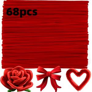 미술 공예용 레드 파이프 클리너 셔닐 줄기 68개, DIY 창의적인 핸드메이드 꼬기 막대, 창의적인 홈 데코 용품, 부케 용품, 미술 공예 프로젝트