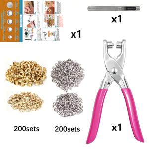 아이릿 펀치 펜치 공구 키트, 가죽 벨트 신발 옷 수공예용 4.5mm(내경) 금속 아이릿 포함