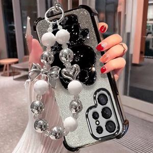 삼성 S26 울트라 S26 S26 엣지용 폰 케이스, 만화 캐릭터 귀여운 스탠드, 화장 거울, 그라데이션 글리터 낙하 방지 소프트 쉘, 후면 커버, 리ボン 구슬 팔찌