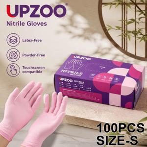 UPZOO P 박스 세트 100개입 라이트 핑크 니트릴 일회용 장갑, 방수, 미끄럼 방지, 탄성, 페인팅, 세차, 애완 동물 목욕에 적합