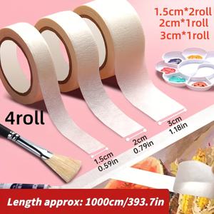 4개 마스킹 테이프 세트, 제거 가능한 종이 테이프 (1.5+1.5+2.01+3.0 Cm X 10.01 M), 수채화, 페인팅, 수채화 캔버스 프레임, 종이 공예용, 중간 강도 접착