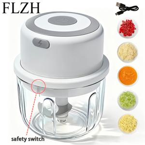 FLZH 고기 분쇄기, 야채 다지기, 전기 마늘 다지기, USB 충전식 미니 다지기, 강력한 소형 푸드 프로세서, 야채 믹서, 생강, 고추, 과일, 고기 등에 적합한 무선 푸드 초퍼 (450ML)
