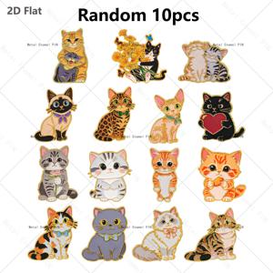 2D 평면, 2D 평면 랜덤 10개입 귀여운 고양이 에나멜 핀 세트 다양한 품종 아기 고양이 꽃무늬 리본 하트 메탈 라펠 브로치 모자 백팩 배지 고양이 엄마 반려동물 애호가 주얼리 선물, 2D 평면