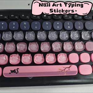 DIY 키보드 스티커 30개, 컴퓨터 키용 버튼 라이저, 매니큐어 손상 방지를 위한 투명 스페이서가 포함된 귀여운 고양이 머리 네일 아트 타이핑 보조 도구