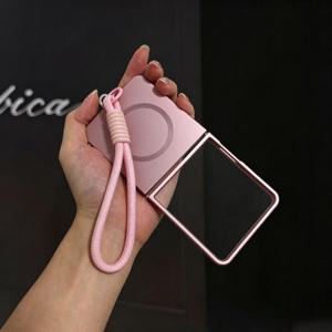 휴대폰 케이스: 손목 스트랩 포함 접이식 플립 폰 케이스, 삼성 Z 플립 시리즈용 마그네틱 무선 충전 호환 무광 하드 커버, 탈부착형 손목 랜야드가 있는 슬림 충격 방지 보호 플립 쉘
