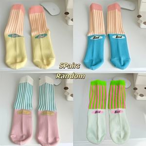 5켤레 랜덤 도파민 컬러 가을 겨울 스타일 양말 두꺼운 미드 카프 양말 스포티 귀여운 핀스트라이프 컬러 블록 웨어러블 롱 삭스
