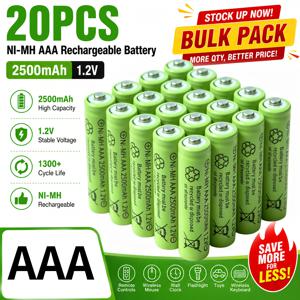 20/10개 AAA 2500mAh Ni-Mh 충전식 배터리 1.2V 대용량 AAA 배터리, 리모컨, 손전등, 장난감, 카메라, 무선 키보드 등 넓은 호환성, 대용량 팩