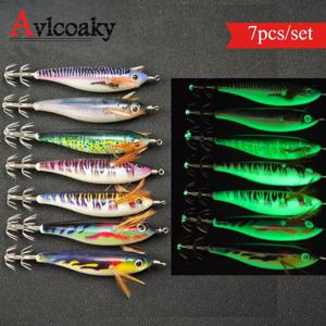AVLCOAKY 수평 이기 루어 낚시 장비 7종 세트 - UV 야광 오징어 징 & 새우, 바닷물/민물용, 트롤링, 캐스팅, 징낚시용, UV/새우 시뮬레이션 이기 미끼, 바다낚시용 청어비늘장어 징