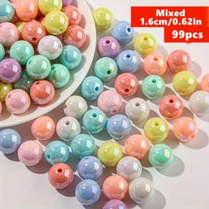QYWCTZ 12mm/16mm AB 스타일 멀티컬러 아크릴 원형 구슬 99개, DIY 주얼리 제작, 휴대폰 고리, 펜 비즈, 팔찌 & 목걸이 공예용 - 팔찌, 목걸이, 펜 비즈 디자인용 베이스가 있는 광택 있는 무지갯빛 구슬