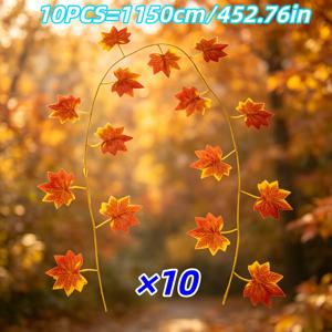 10개 가을 단풍잎 덩굴, 총 길이 약 1150Cm/452.76인치, 인조 단풍잎 레드 오렌지 옐로우 그라데이션, 덩굴 가을 행잉 단풍나무 덩굴, 추수감사절 할로윈 홈 벽난로 선반 벽 장식, 현관, 계단, 발코니