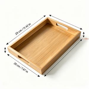 손잡이 달린 직사각형 대나무 나무 트레이, 겹치기 수납 서빙 트레이, 아침 식사, 커피, 거실 및 현관용 장식 플래터