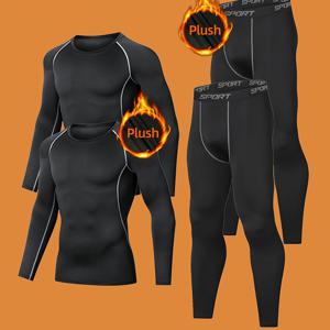 4pcs 가을/겨울 남성용 기모 세트, 가을/겨울 남성용 트레이닝복, 가을/겨울 남성용 베이스 레이어 세트