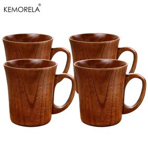 KEMOLELA 2/4개 나무 커피컵 티컵 핸들 포함, 남성용 캠핑 머그잔 야외 여행용 우드 머그, 맥주 커피 밀크 물 마시는 목재 머그
