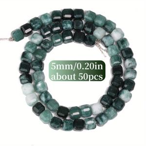 5mm 사각형 블록 블랙 그린-화이트 혼합 색 돌 비즈 스트링, 약 50개 각면이 있는 느슨한 스페이서 장식 비즈 보석 만들기 DIY 독특한 팔찌 목걸이 액세서리, 이상적인 선물