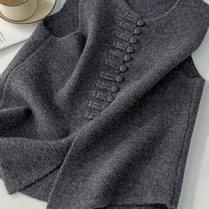 2026 신상 여성용 봄 레이어링 탑, 중국풍 우아하고 시크한 만다린 버튼 비대칭 가디건 베스트, 은은한 분위기 출퇴근복, 아우터 스웨터